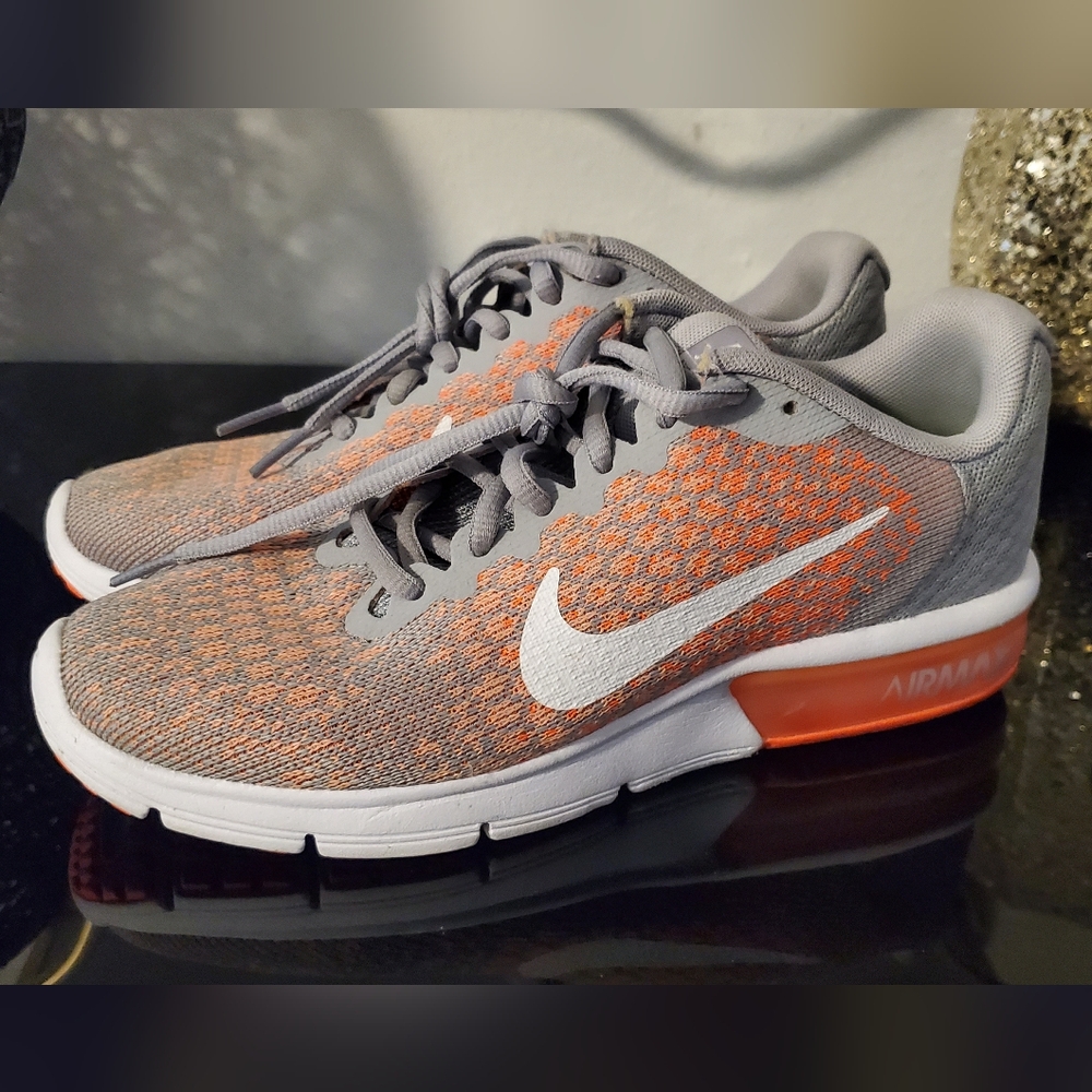 💕 Nike Air Max Sequent 2 💕 Grey and Orange Trainers Size 7.5